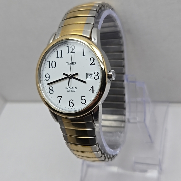 Mens Timex R6 Date Indiglo Two Tone Quartz Analog Watch New Battery - Picture 2 of 13